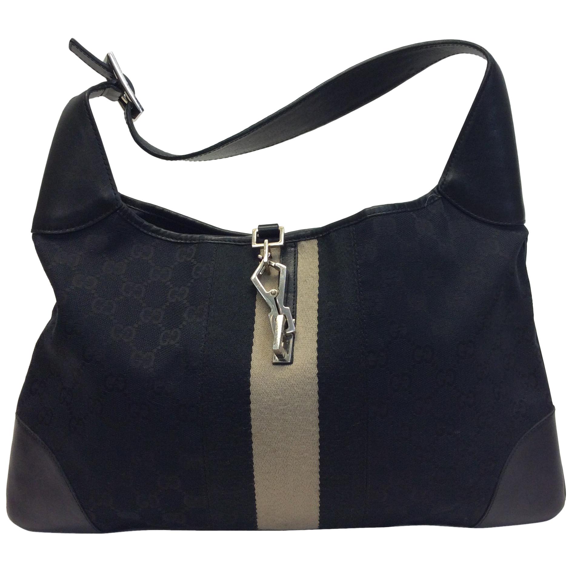 Gucci Black Fabric Stripe Shoulder Bag For Sale