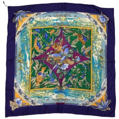 Hermes 'Tropiques' Blue Print Silk Scarf