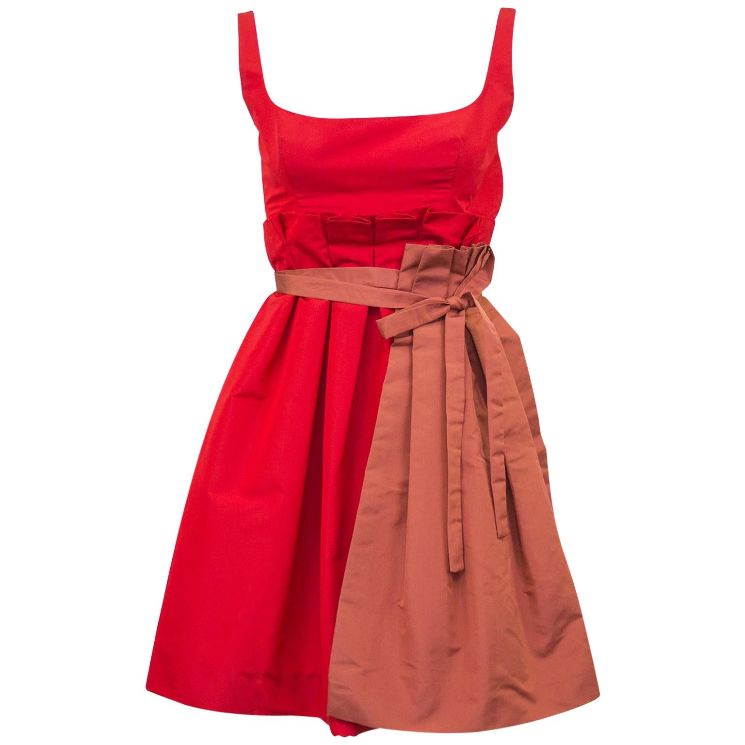 2005 Prada Spring Ready-to-Wear Red Taffeta Cocktail Dress With Apron For Sale