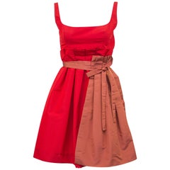 Retro 2005 Prada Spring Ready-to-Wear Red Taffeta Cocktail Dress With Apron