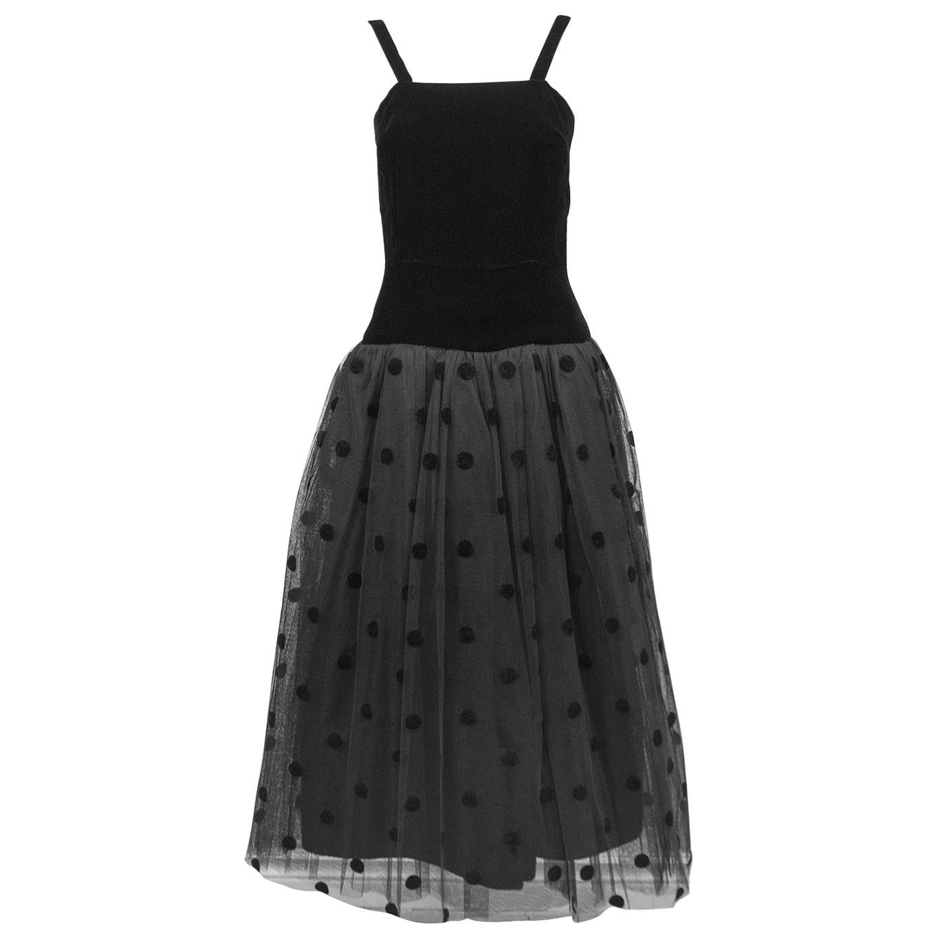 1980s Black Velvet and Tulle Dress For Sale
