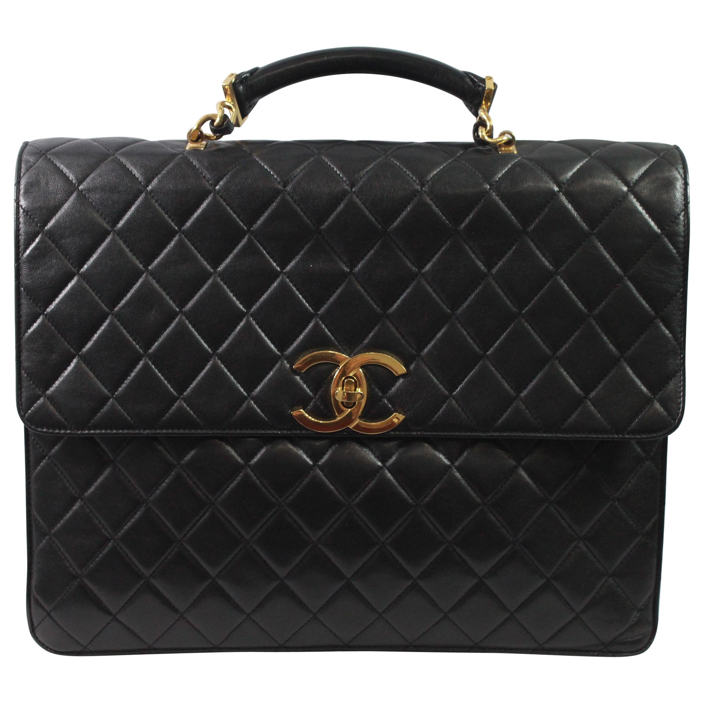Chanel Maxi Jumbo  Briefcase in Black Lambskin leather