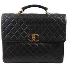 Antique Chanel Maxi Jumbo  Briefcase in Black Lambskin leather