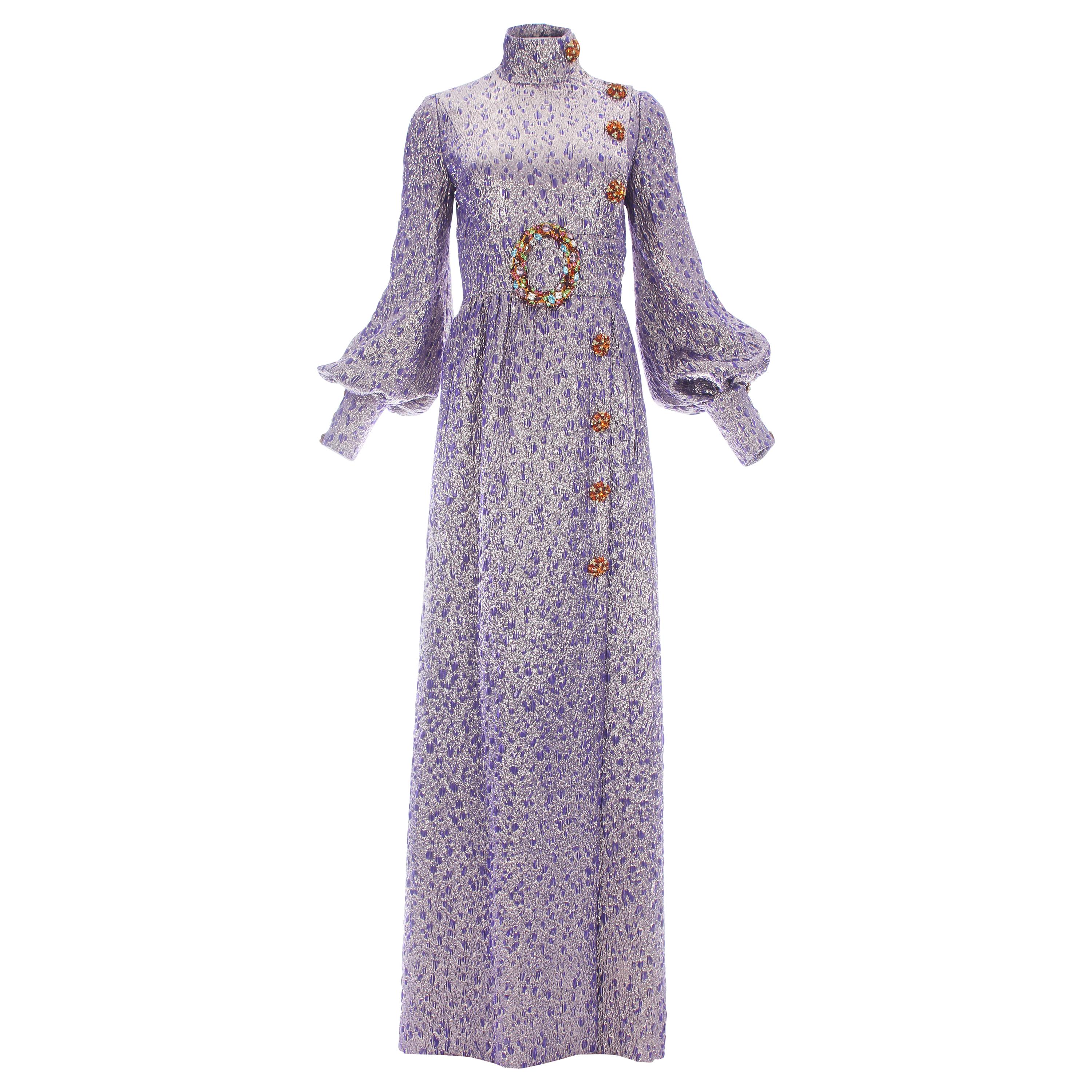 Jean Louis Scherrer Robe du soir haute couture en brocart à lames violettes, F/W 2005 en vente