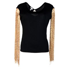 Loewe Black Top W/ Gold Ribbon Fringe Sleeves Sz S