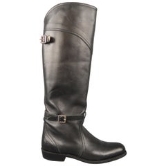 FRYE Size 8 Black Leather Knee High Riding Boots