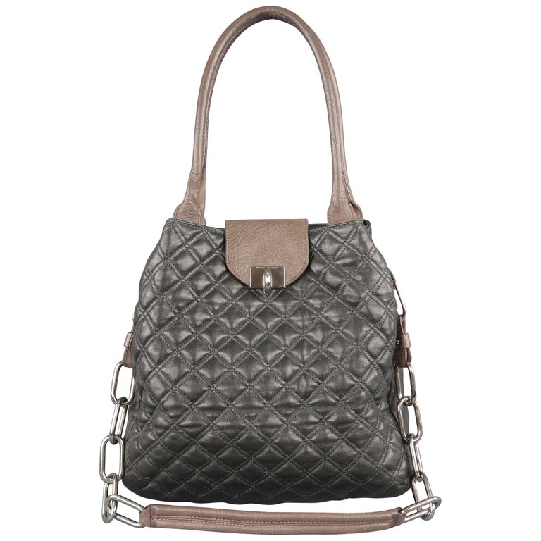 MARC JACOBS Charcoal and Taupe Quilted Leather Chain Strap Shoulder Bag