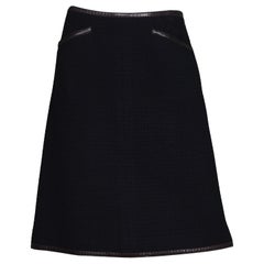 Chanel Black Wool Pencil Skirt W/ Leather Trim Sz 44