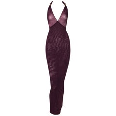 Circa 2000 Christian Dior Sheer Burgundy Halter Pin-Up Wiggle Long Dress