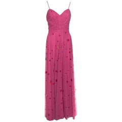 Badgley Mischka Pink Sequin Paillette Embellished Noodle Strap Maxi Dress M