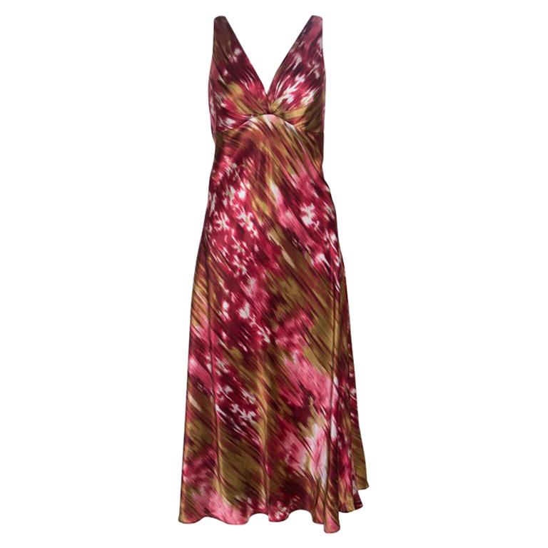 Oscar de la Renta Multicolor Printed Satin Sleeveless A-Line Dress L