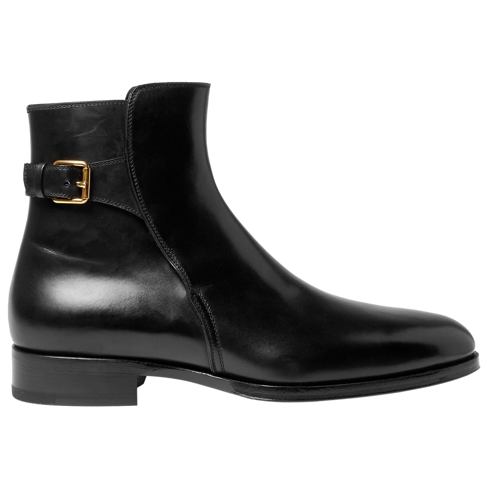 New Tom Ford Men's AUSTIN Polished-Leather Black Boots size 12.5 and 10