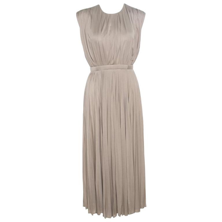 Valentino Beige Cutout Back Detail Pleated Silk Dress S