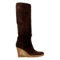 New Gucci Chocolate Brown Shearling Wedge Boots Sz 7