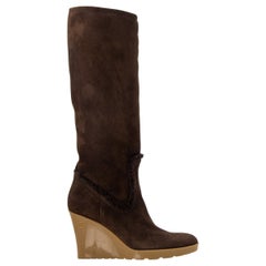 New Gucci Chocolate Brown Shearling Wedge Boots Sz 6.5