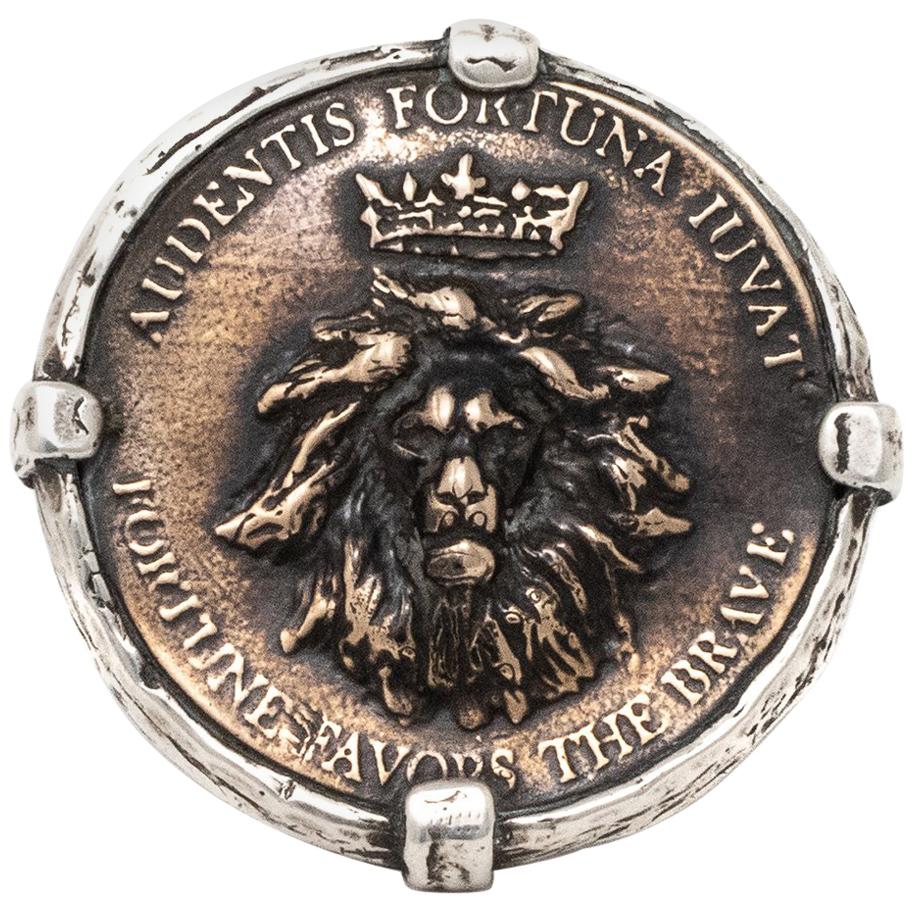 Sterling and Bronze Statement Lion Coin ring For Sale