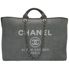  CHANEL Deauville Tote XL Grey Canvas with Silver Hardware 2015