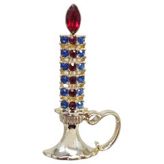 Retro Emmons Glowing Candlestick Crystal Brooch Pin in Gold, Mid 1900