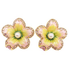 Jay Strongwater “Spring Blossom”  Enamel, Crystal and Simulated Pearl Earrings