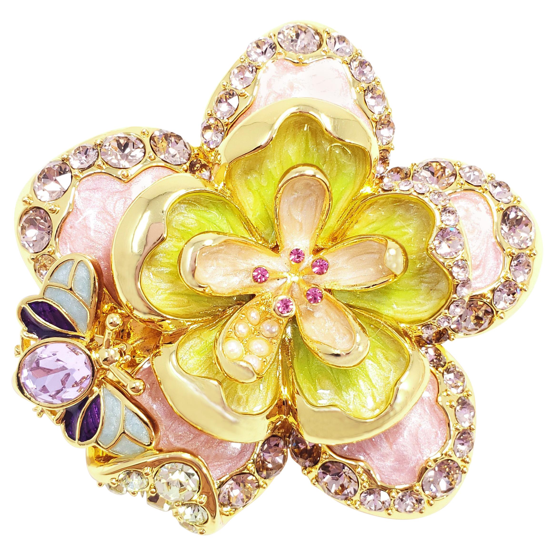 Jay Strongwater Spring Blossom Enamel, Crystal and Simulated Pearl Pin Pendant
