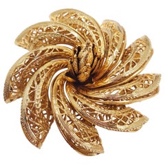 Vintage Large Corocraft Gold Filigree Flower Brooch Pin, 1950s