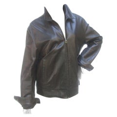 Salvatore Ferragamo Italian Chocolate Brown Leather Unisex Jacket circa 21st C