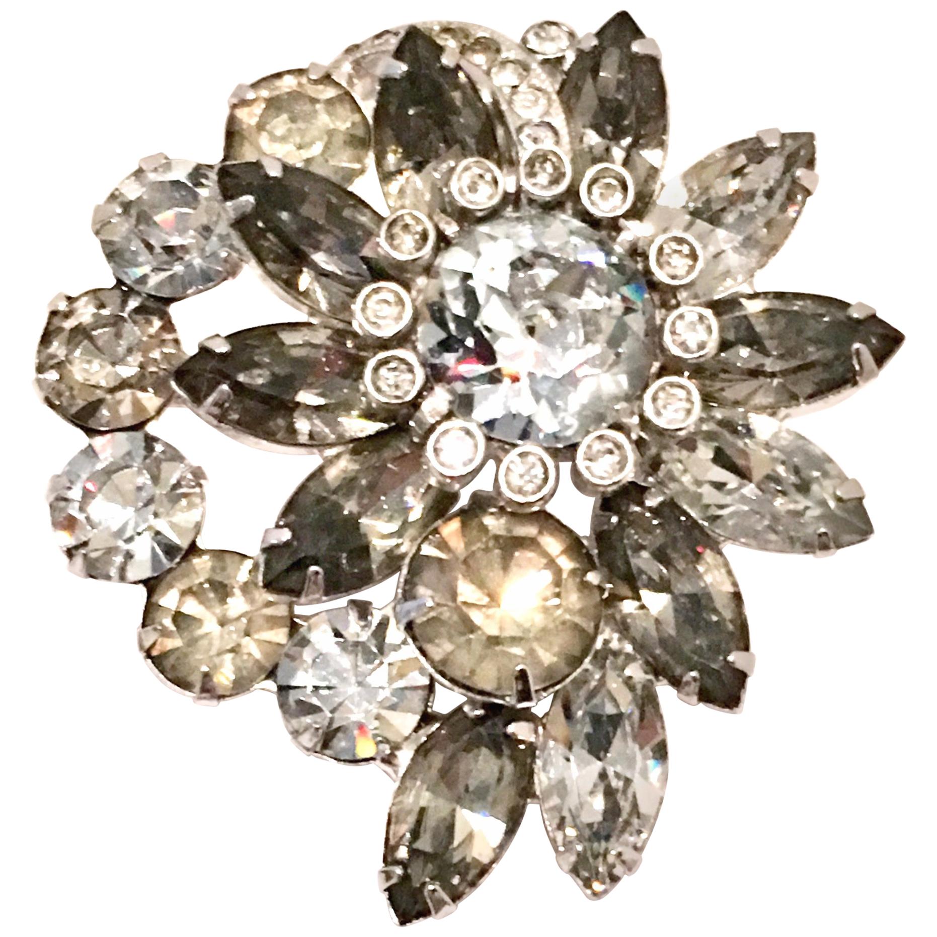 20th Century Silver & Swarovski Crystal Abstract Floral Brooch By, Eisenberg Ice For Sale