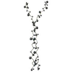Long Black Faux Pearl Sautoir Ststement Necklace