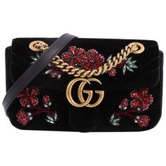 Used Gucci GG Marmont Flap Bag Embellished Matelasse Velvet Mini