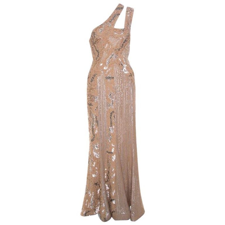 Elie Saab Beige Embellished Petal Detail Sleeveless Gown S For Sale at ...