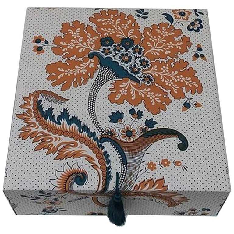 Amboise Pierre Frey Fabric Decorative Storage Box For Scarves Amboise Pierre Frey Fabric Decorative Storage Box For Scarves Handmade In France