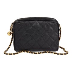 1994 Chanel Black Quilted Caviar Leather Vintage Camera Bag