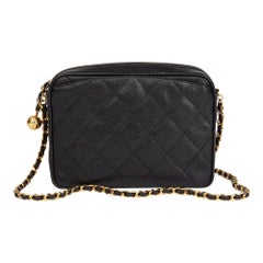 1994 Chanel Black Quilted Caviar Leather Vintage Camera Bag