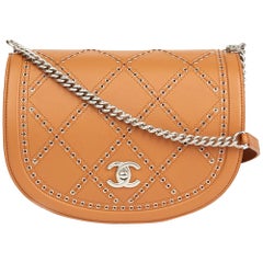 2018 Chanel Tan Quilted Calfskin Coco Eyelets Round Flap Bag