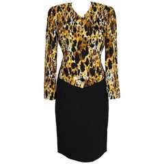 Vintage 1980s Mila Schon Animalier Black Yellow Silk Skirt Suit