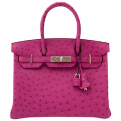 Hermès Birkin 30 Autruche Rose Pourpre PHW