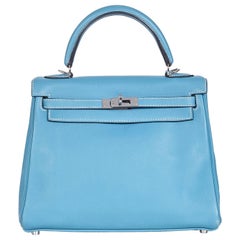 Retro Hermès Blue Jean Swift 25cm Kelly Bag 
