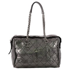 Chanel Aged Chain CC Charm Bowling Bag Quilted Python Large