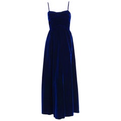 1940's Mainbocher Couture Midnight Blue Sculpted Silk-Velvet Evening Gown 