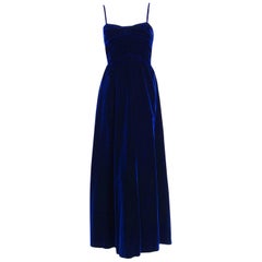 1940's Mainbocher Couture Midnight Blue Sculpted Silk-Velvet Evening Gown