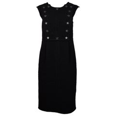 Chanel Black Boucle Sleeveless Dress W/ Western CC Star Panel Sz 40