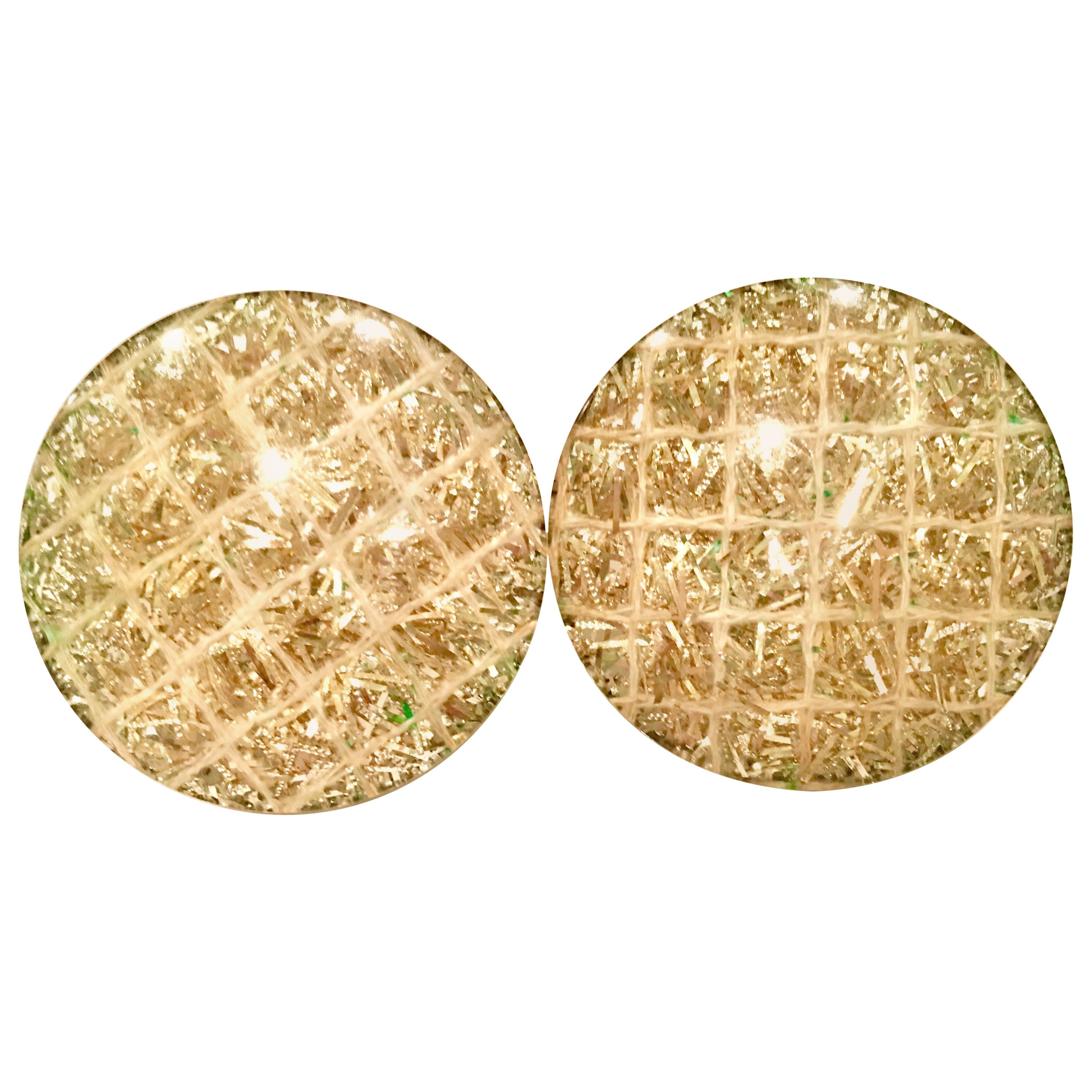 60'S Lucite Gold Fleck Confetti Disc Earrings For Sale