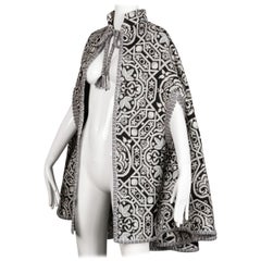 1970 Vintage Black:: White + Gray Woven Tapestry Cape Coat/ Jacket (Spain)