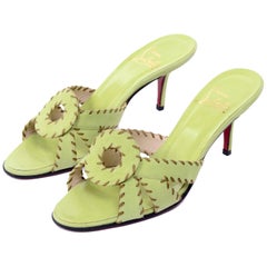 Christian Louboutin Lime Green Open Toe Sandal Shoes w/ Heels in Size ...