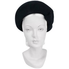 Used 1940s Black Felt Hat with Double Bow and Top Stitch Pattern