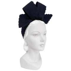 Vintage 1940s Navy Sculpted and Textured Skull Cap 