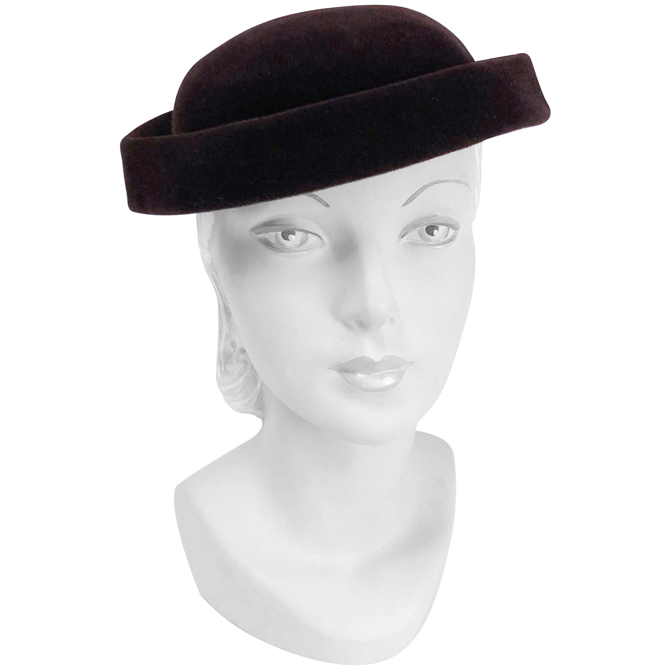 1950s Brown Silk Velvet Hat