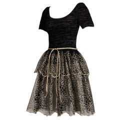 Unworn 1990s Mary McFadden Couture Vintage Metallic Gold Black Lace Dress