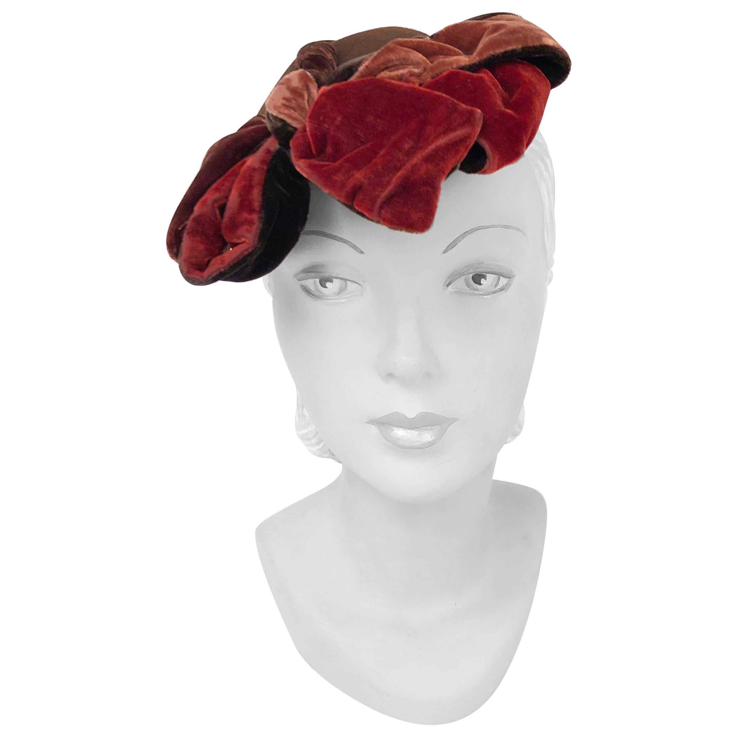 1930s Brown Cashmere Perch Hat