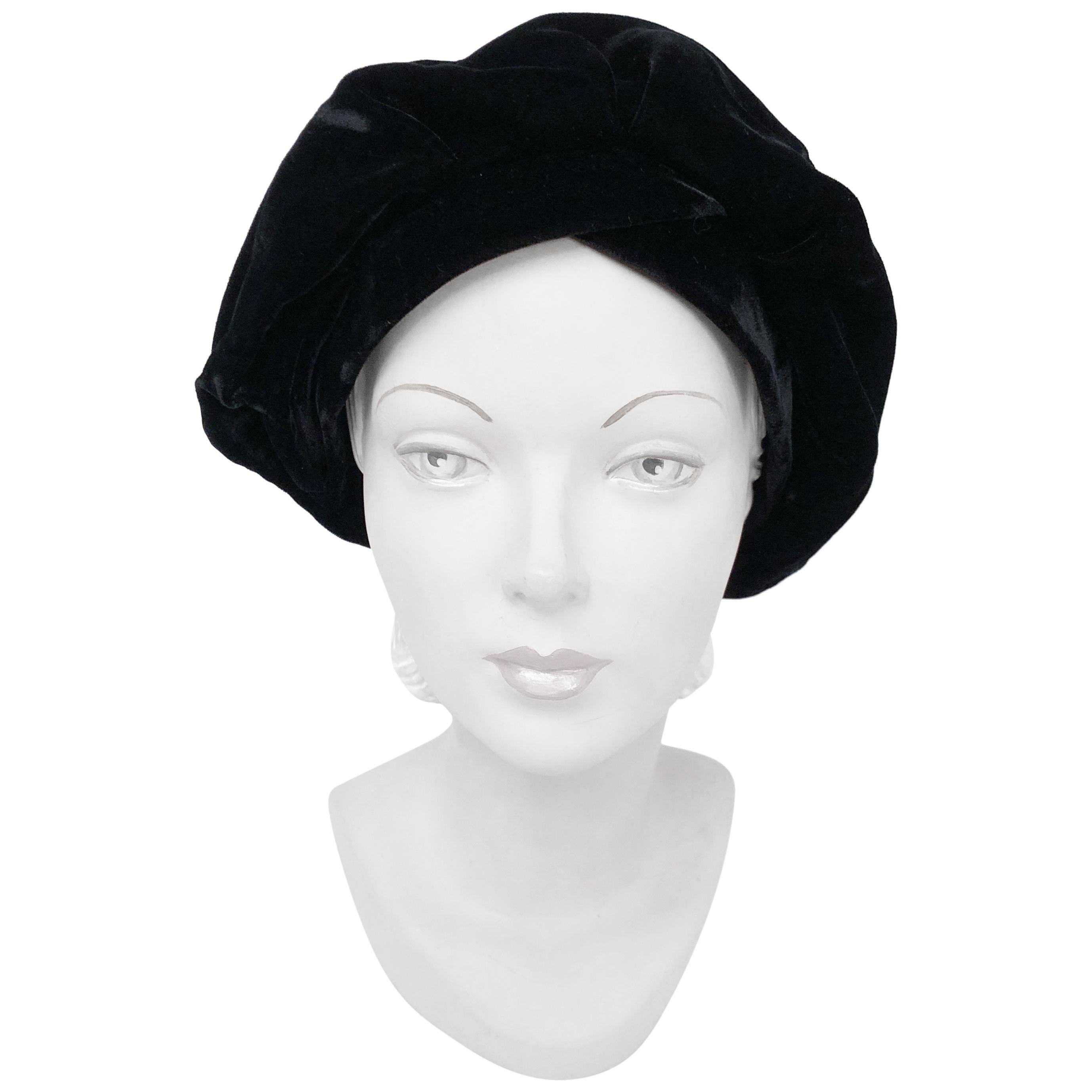 1960s Black Velvet Turban  For Sale